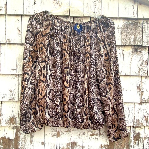 Adrienne Vittadini Lightweight Long Sleeves Printed Blouse - Picture 1 of 5